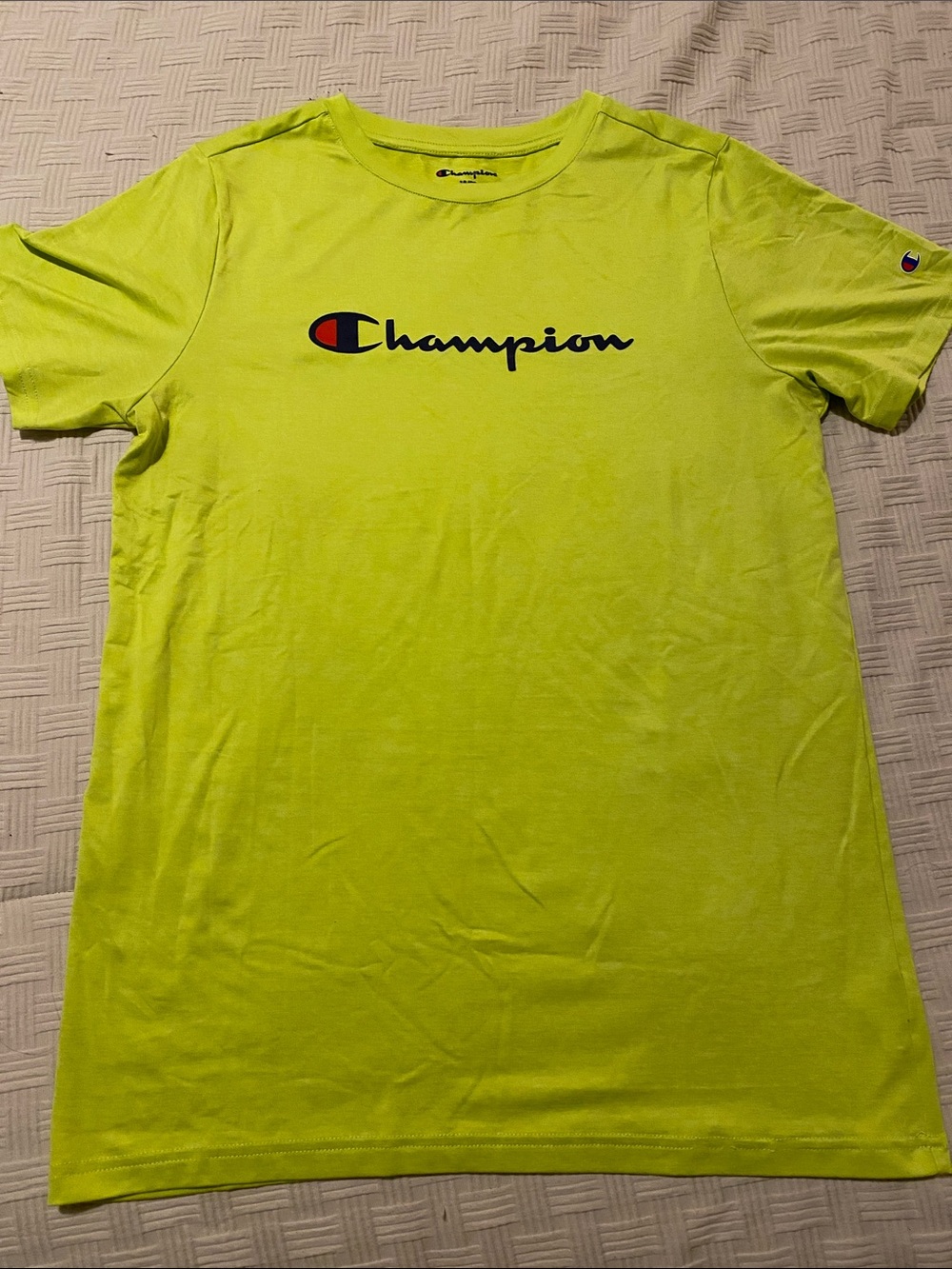 Champion boys size 18/20 Bright Lime Logo T-Shirt